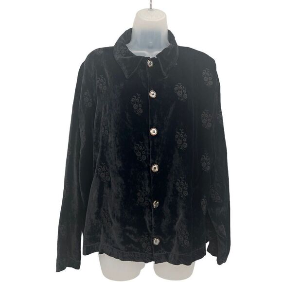 CP Shades Crushed Velvet Rayon Button Down Sz Medium Black Embroidered Top Boho - Picture 6 of 16